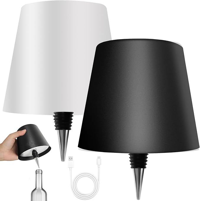 2025 New Bottle Lamp - LED Bottle Lights for Liquor & Wine Bottles, Cordless Lampshade, Whiskey Bottle Top Light, Bottle Stopper Night Light Kit, Black + White Two-Piece Set