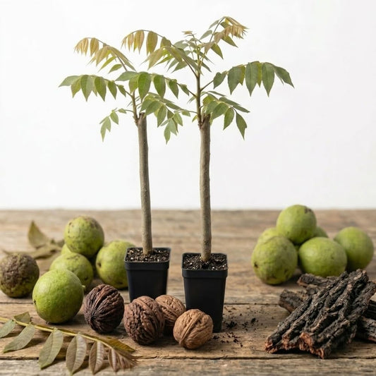 2 Black Walnut Tree in 4" Pot, 12-18 Inch Tall, Juglans Nigra Native Hardwood Tree, Edible Nut Bearing Shrub for Backyard and Timber