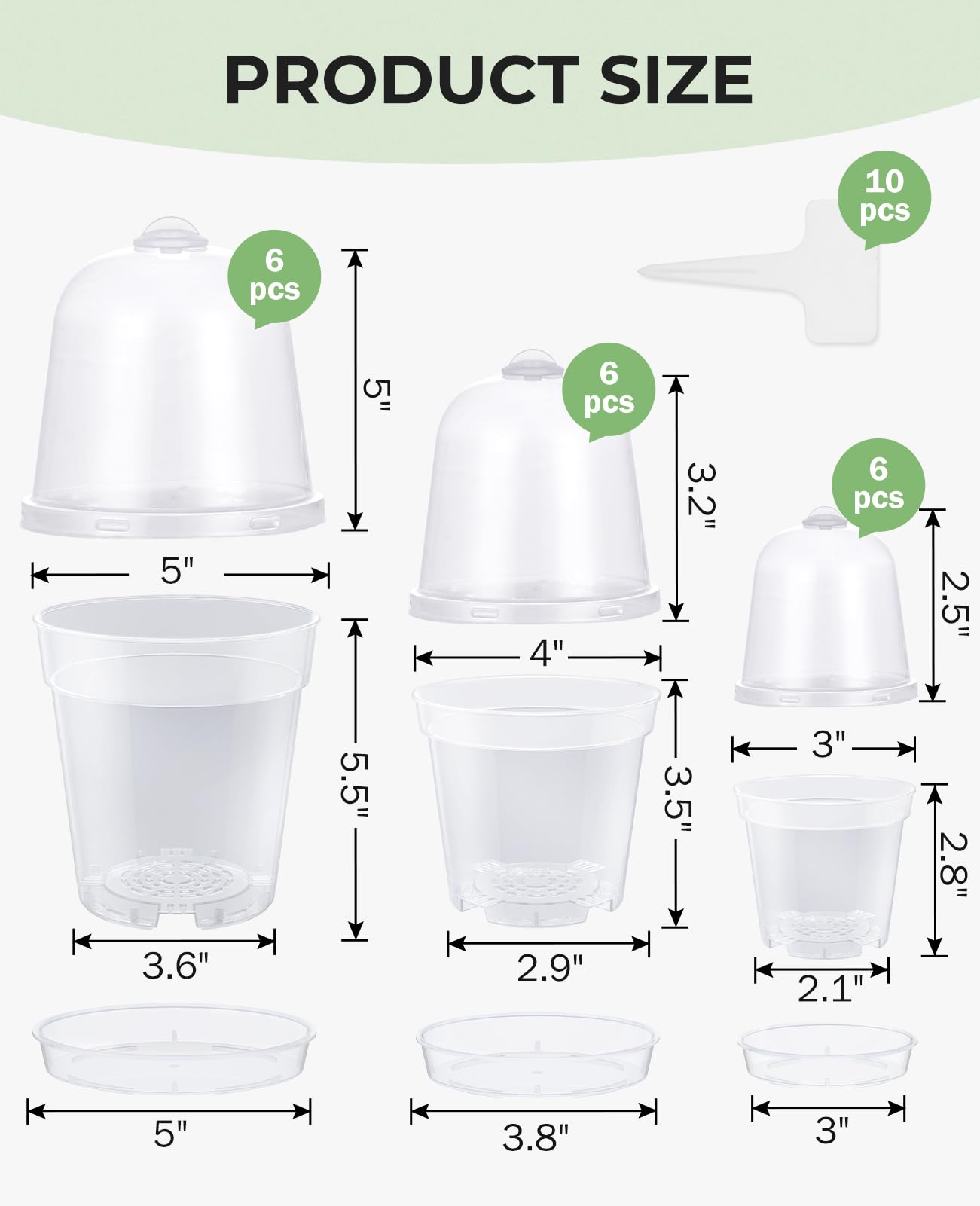 homenote 3/4/5 Inch Clear Nursery Pots 18 Pack with Humidity Domes&Plant Saucers–Rigid Plastic Nursery Pots with Drainage,Transparent Flower Pots for Seedlings,360° Rotary Vent,Indoor Outdoor Garden