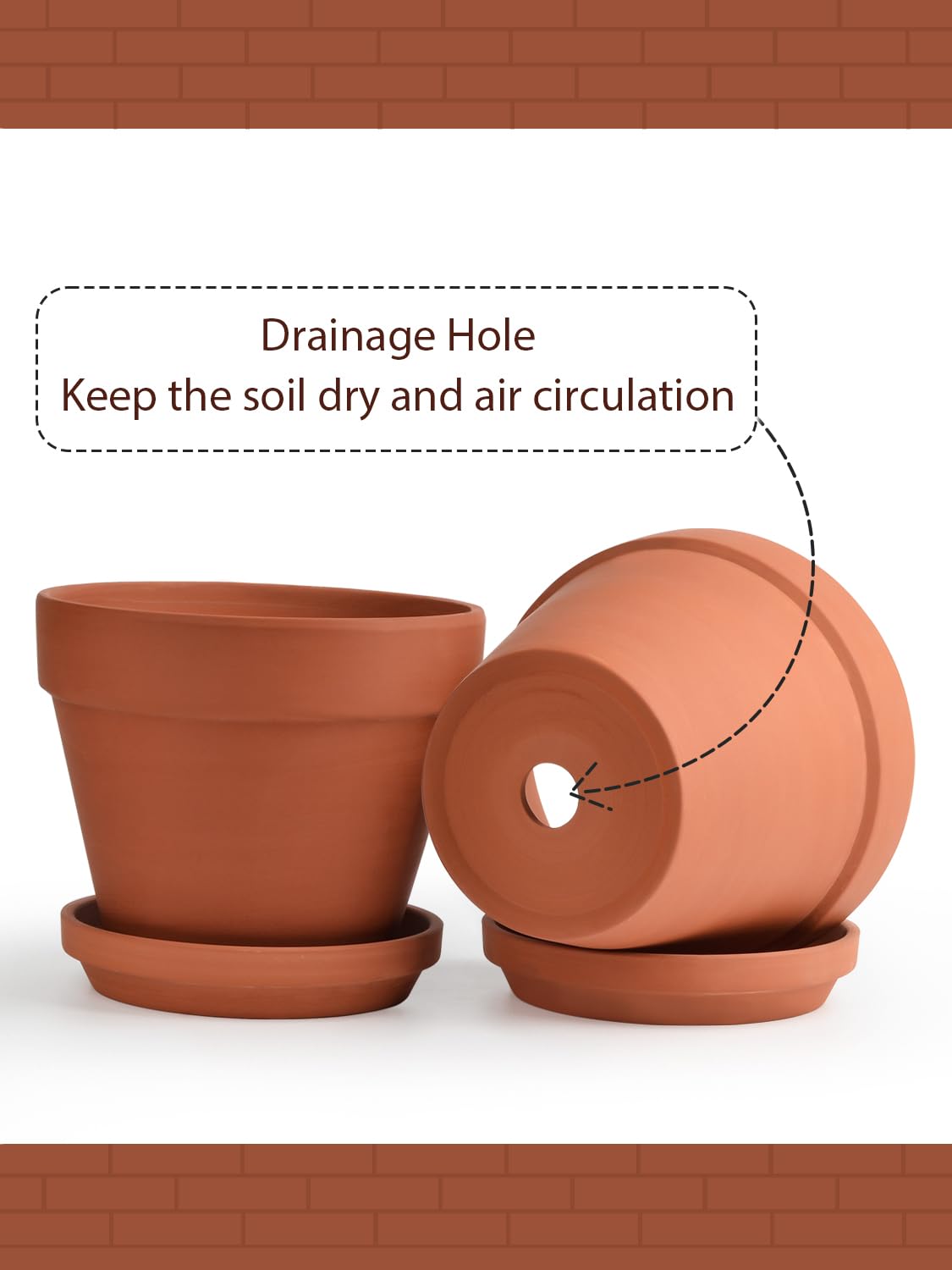 INGOFIN Terracotta Pots Set with Saucer - 2-Pack Ceramic Clay Planters with Drainage Hole, Garden Flower Succulent Pots with Tray for Indoor Outdoor Plants, 8 inch, Set of 2