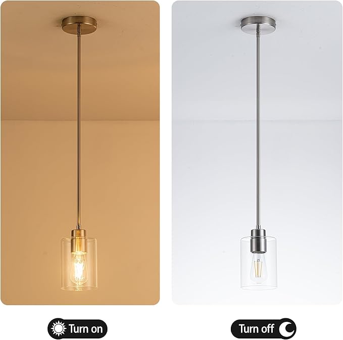MAYNA 1-Pack Brushed Nickel Ceiling Light Fixture, Simple Silver Mini Pendant with Bulb, Adjustable Rods Contemporary Hanging Lamp for Foyer, Corridor, Sink