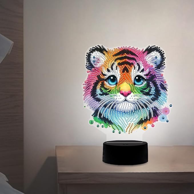 Tiger Diamond Art Painting Night Light,Diamond Art Painting Kits Desktop Touch Lamp Ornaments for Tabletop Decor Diamond Art Accessories for Adult Beginner Bedrooms Living Room