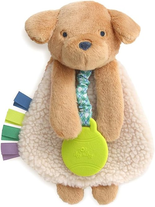 Itzy Ritzy - Itzy Lovey Baby Blanket with Teether | Crinkle Sound, Textured Ribbons & Dangle Arms (Puppy)