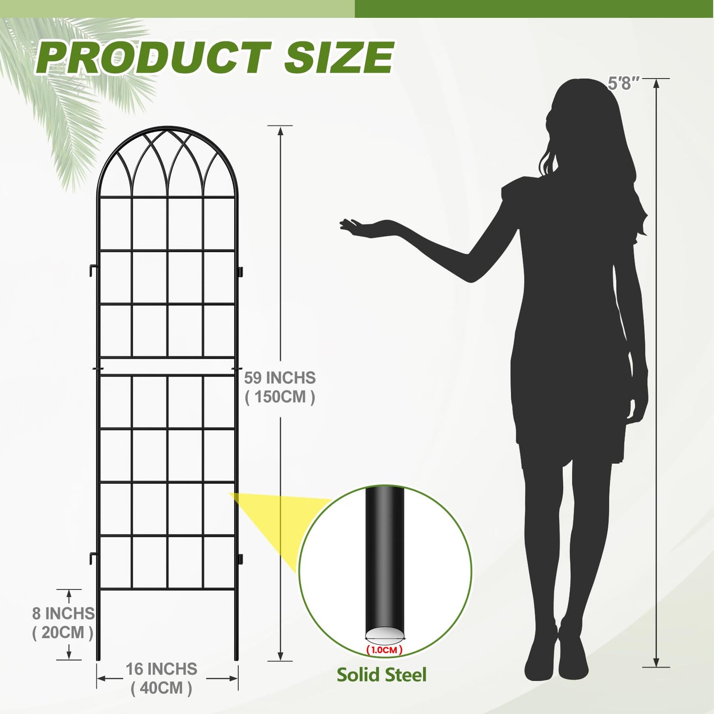 DoCred 4 Pack Garden Trellis for Climbing Plants, 59 Inch Metal Plant Trellis for Plant Support, Large Decorative Outdoor Trellis for Climbing Vegetable Flower Rose Vine Cucumber, Black