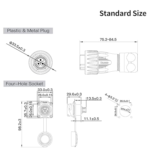 CNLINKO DH-24 3 PIN Industrial Waterproof Connectors, IP68 Circular Connector, Hard Metal Anti-Interference Shell, Quick Plug Aviation Connector, M24 Panel Mount Flange Socket (3-Pin)