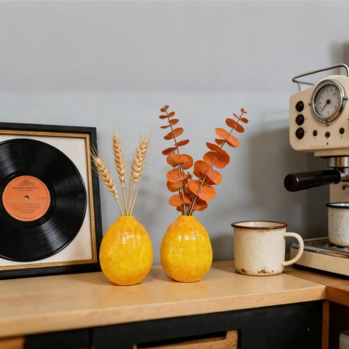 Cynkeyee Unique Lemon-Shaped Vases - Set of 2 Ceramic Decor for Flowers | 3.5 x 3.5 x 4.5 Inch