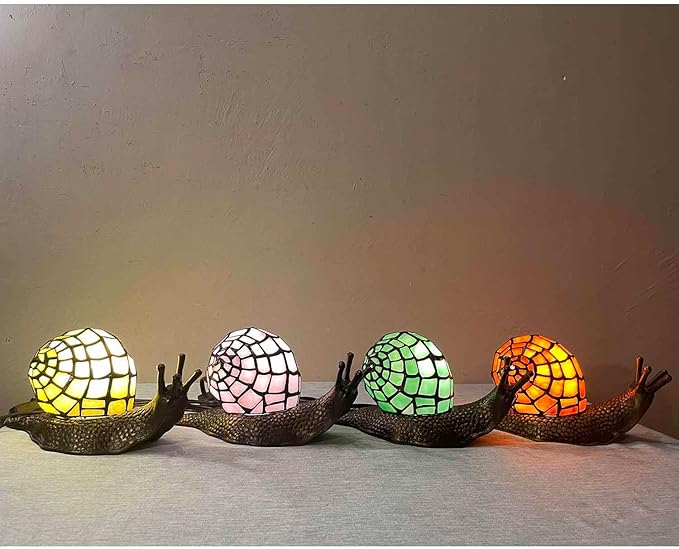 Bieye L10964 Land Snail Tiffany Style Stained Glass Accent Table Lamp for Home Decoration (Green, 10" D x 5" W x 5" H)