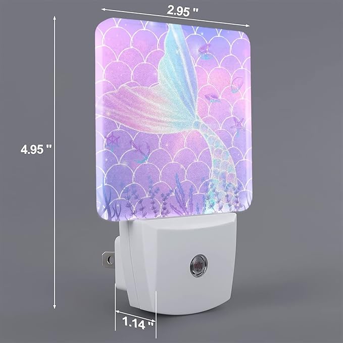 LED Night Light 2 PCS Mermaid Night Light Cute Lamp Plug-in LED Nightlights Dusk to Dawn Sensor Night Lamp for Bedroom Room Nursery Hallway Stairs Kitchen Wall Decorative