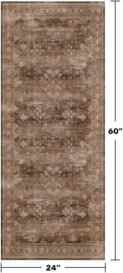 Regine Switzerland Brown 2x5 Entryway Runner Rug - Non-Slip, Washable, Vintage Taupe Design