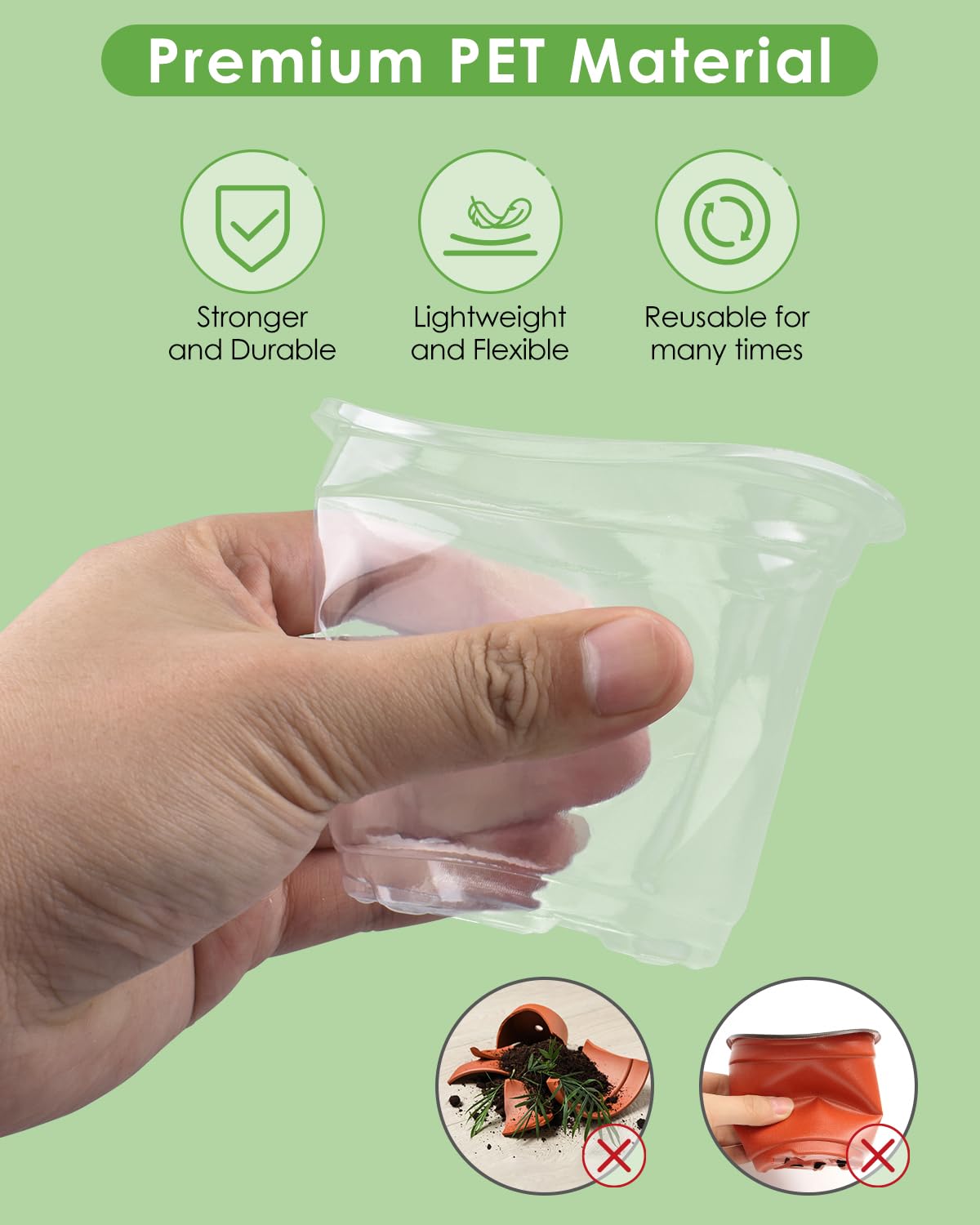 PACETAP 20Pack 6.5/5/4 Inch Reinforced Clear Nursery Pots with 20Pack Sacuers, Thickened Plastic Plant Pots with Drainage Holes, Transparent Plants Seed Starter Pot for Indoor Outdoor Garden