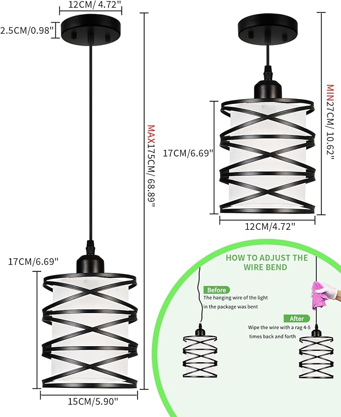 Black Pendant Lights for Kitchen Island, Industrial Pendant Light Fixture with Frosted Glass Shade, Farmhouse Adjustable Spiral Iron Pendant Lighting for Dining Room Foyer Hallway Kitchen