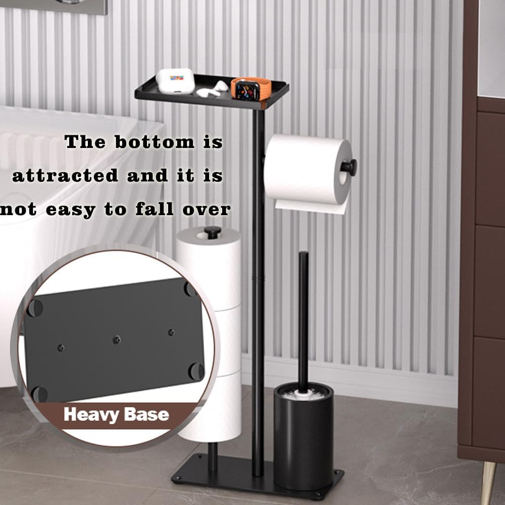 Rustproof Metal Toilet Paper Holder by [Brand Name] - Free Standing Design for 3 Rolls with Anti-Slip Base & Shelf for Phone, Black
