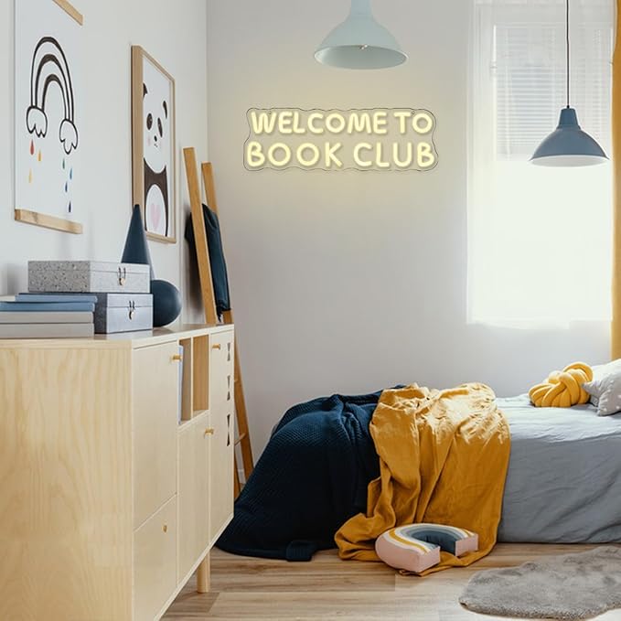 Welcome to Book Club Neon Sign for Wall Decor LED Letter Neon light Book Club Neon Sign for Library Bedroom Classroom Bookstore Decor Room LED Sign Reading Lover Gift