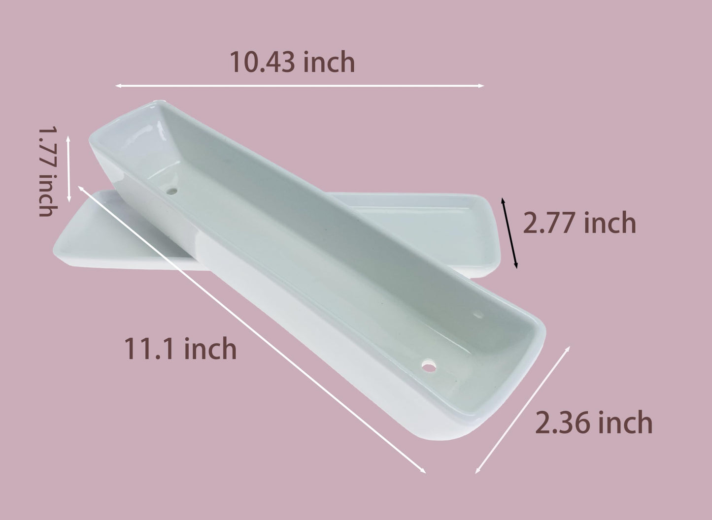 SWONVI 11.1 inch Long Rectangle White Ceramic Succulent Planter Pots with Ceramic Saucers/Mini Flower Plant Containers wPlant Window Boxes for Office/Home, (2 pcs Rectangle Pot)