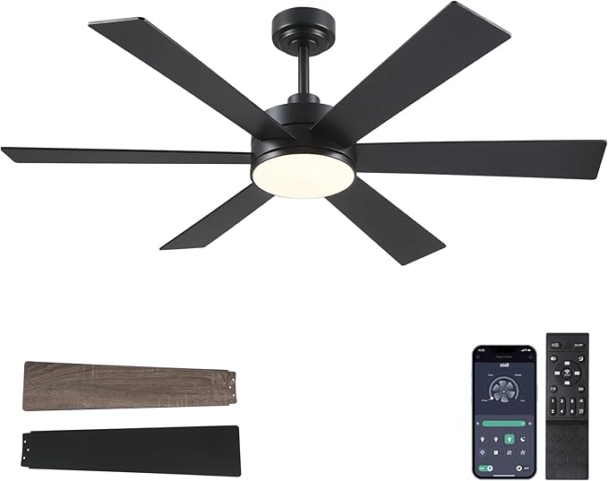 BayDay Farmhouse Rustic Ceiling Fans with Lights and Remote, Bedroom Living Room Kitchen Fans Ceiling with Light Chandier (Black, 52 inch)