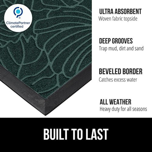 GORILLA GRIP Waterproof All-Season WeatherMAX Doormat - Natural Rubber, Stain & Fade Resistant, 29x17, Green Palm