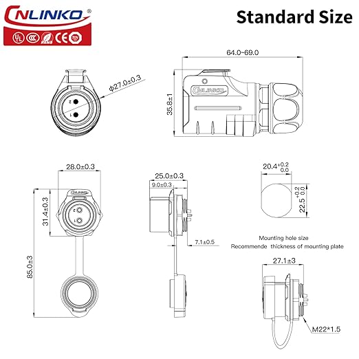 CNLINKO LP20 7 Pin Waterproof Connectors,IP68 Circular Connectors Fast Locking Plug,2-12 Pin Power Connector M20 Male Female Plug,LED Outdoor Lighting Connectors(7 Pin)