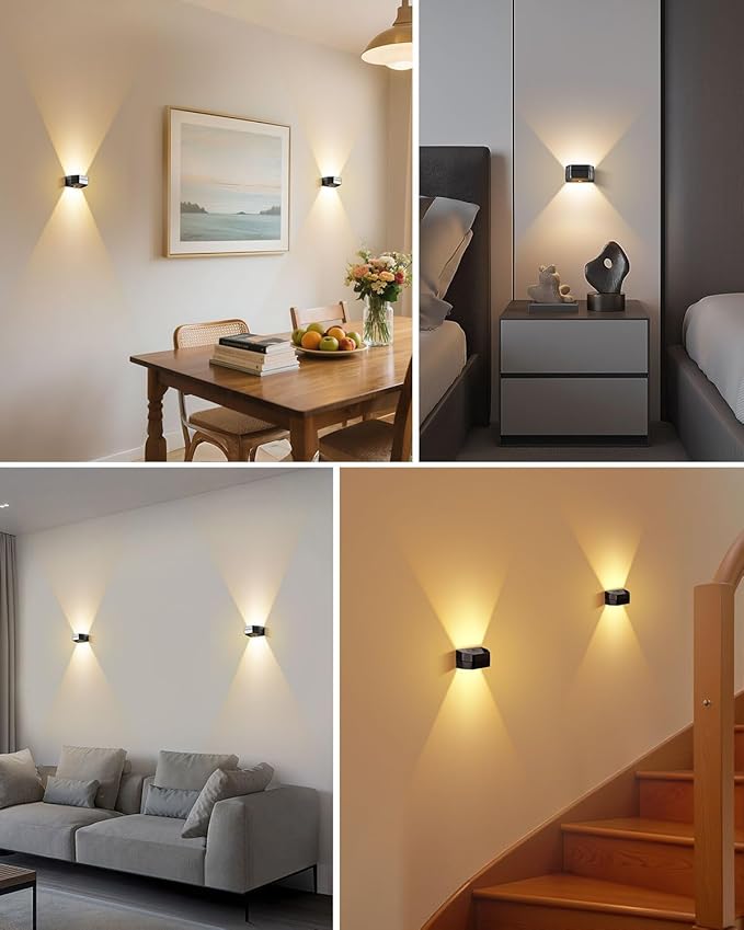 ALOVECO Motion Sensor Wall Light with Remote Control 4800mAh Rechargeable Battery, 3-Color Dimmable Wireless LED Wall Lamp Indoor Up/Down Wall Sconce for Hallway, Living Room, Stairs, Bedroom (2 Pack)