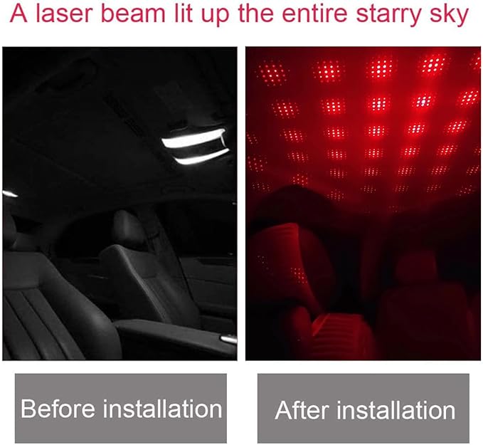 LEDCARE USB Star Projector Night Light, Portable Adjustable Romantic Interior Car Roof Lights, Portable Star Lamp Projector Decorations for Car, Ceiling, Bedroom (Red)