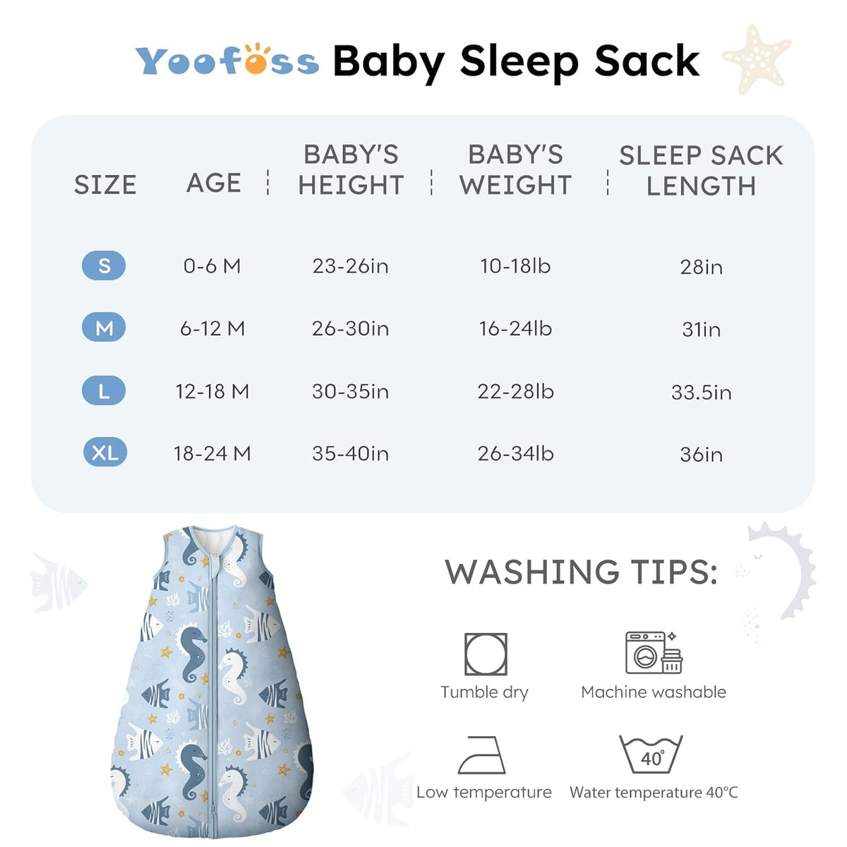 Yoofoss Baby Sleep Sack - 0-6 Months | TOG 2.5 Organic Cotton Wearable Blanket - Warm & Comfy
