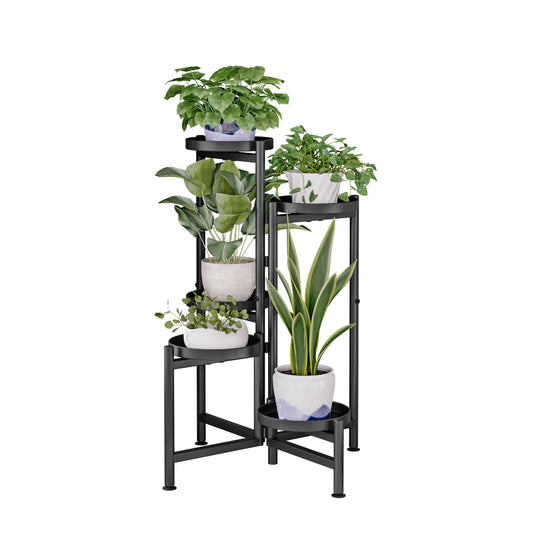 Dazioter Plant Stand Indoor Outdoor Modern Rack Multiple Foldable Corner Tall Shelf for Flower Display Suitable for Living Rooms Balconies and Gardens Metal (Black, 5Tiers)