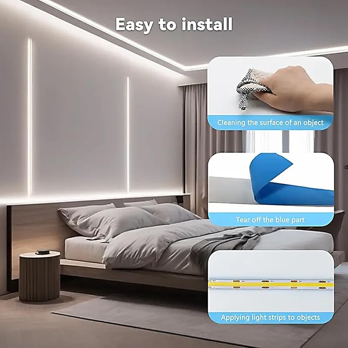 USB LED Light Strip, 6000K White COB LED Strip Lights, 3.28FT TV Lights Flexible Small Led Lights with Touch Switch Controller White 5V LED Strip Light for TV Backlight Bedroom
