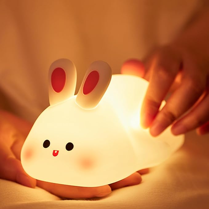 Bunny Lamp, Rabbit Night Light with Timer, Soft Silicone Big Face Bunny Easter Gifts, Rechargeable Dimmable LED Nursery Light, Animal Kawaii Bedroom Decor for Kids Baby
