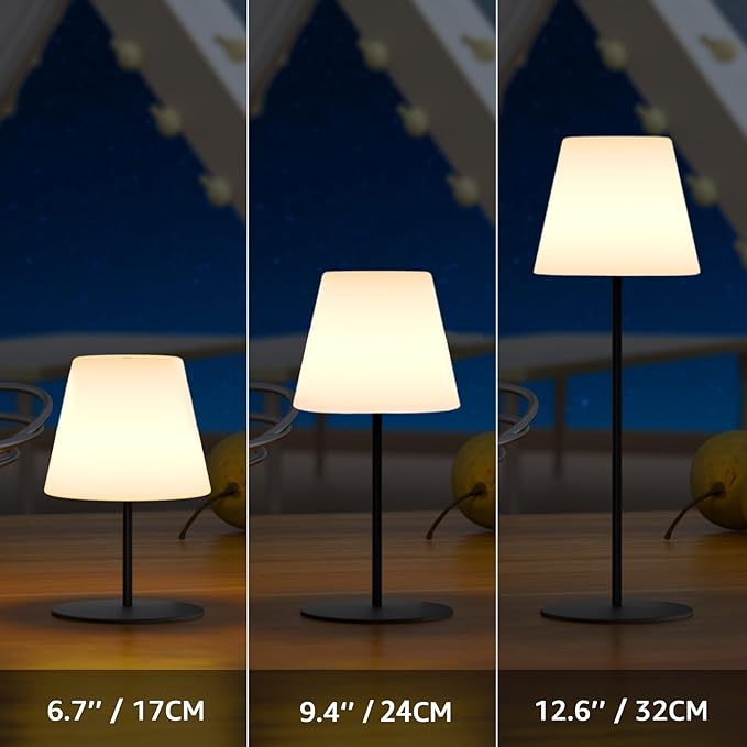 uuffoo 2 Pcs Shower Lamp Rechargeable Table Lamp, Cordless Desk Lamps Bathroom Lamp Touch Warm White and RGB IP44 Shower-Safe, USB-C Cable, Easily Portable for Bedroom Bathroom Balcony Patio (Black)
