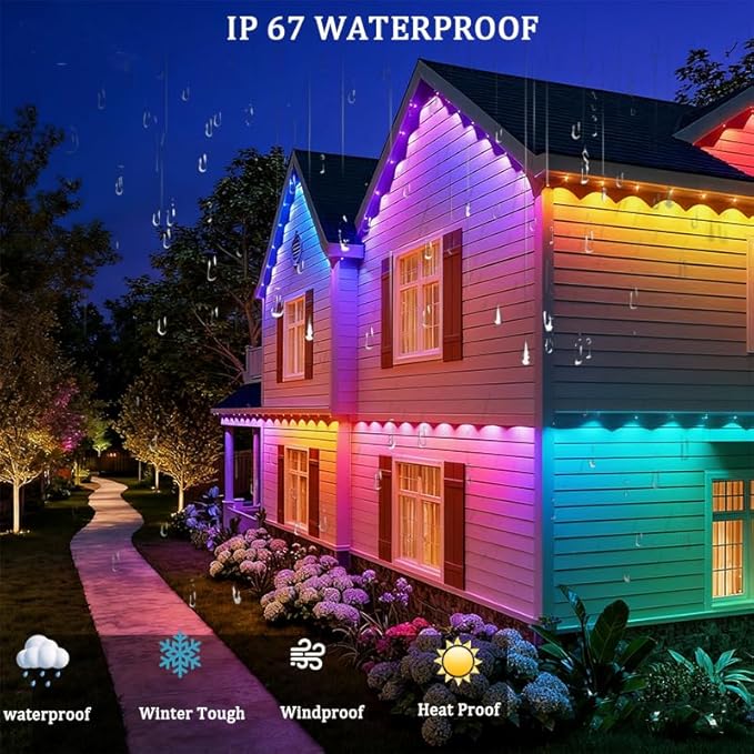 Permanent Outdoor Lights,Smart Outdoor Christmas Lights 24V with IC+RGB 20 LED, IP67 Waterproof Eaves Lighting with 213 Modes for Holiday,Party, Daily, APP/Remote Control