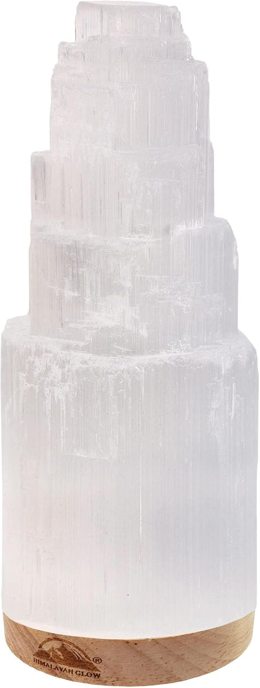 Himalayan Glow WBM Selenite Crystal Lamp 20cm, Moroccan Skyscraper Lamp, Crystals and Healing Stones for Healing and Meditation