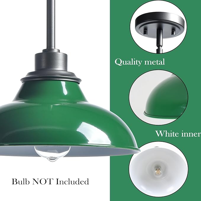 Modern Pendant Light Fixture Retro Dark Green Pendant Lights Kitchen Island Hanging Light Fixture for Dinning Room Bar Kitchen Island (Metal Rod)
