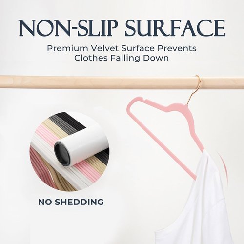HOUSE DAY Velvet Hangers - Premium Non-Slip Clothes Hangers | 240 Pack in Light Pink with 360° Rotating Hook