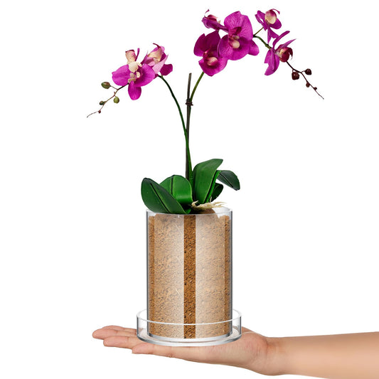 Sunnychicc Clear Plant Nursery Pots Acrylic Orchid Pots with Drainage Holes and Tray Transparent Planter for Indoor Plants, Succulents, Herb, Flowers and Cactus Decorative(3.5 Inches,Circle)