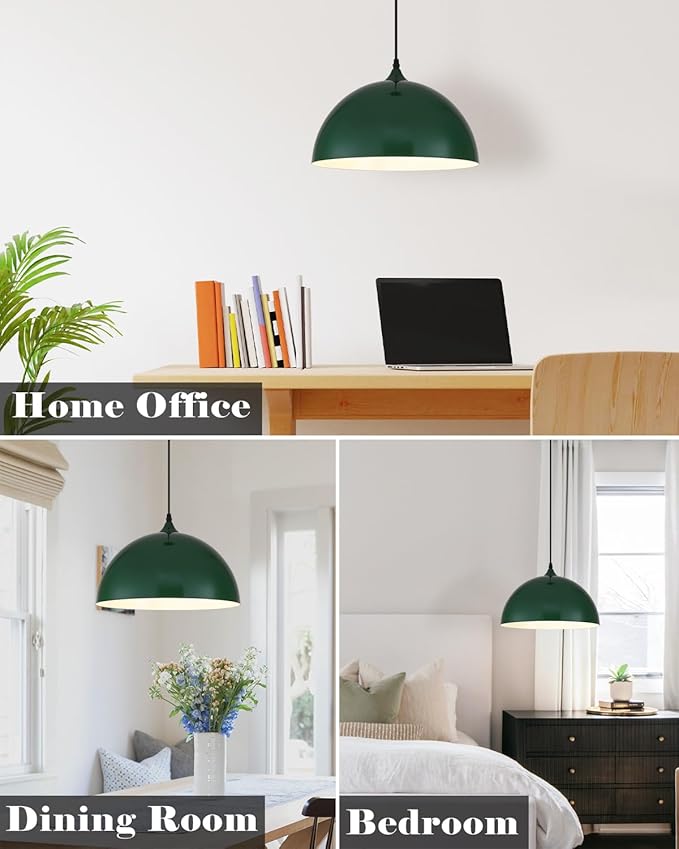 Green Pendant Lights Kitchen Island 2 Pack, 14 Inch Large Dome Pendant Light, Green Farmhouse Pendant Light, Island Pendant Lights for Kitchen, Dining Room