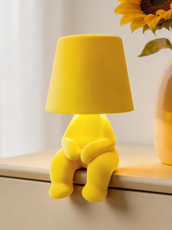 Modern Table Lamp for Youth: Rechargeable Cute Light for Kids Child Teen - Gift for Birthday Christmas Halloween Easter (Yellow)