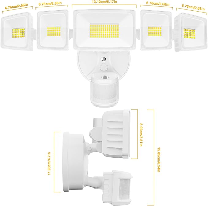 Onforu 5 Heads 120W 12000LM Smart LED Security Lights Motion Sensor Outdoor, APP Control 340° Illumination WiFi Alexa Flood Ligh 2700K-6500K Exterior Motion Detector, IP65 Wall Light for Yard, White