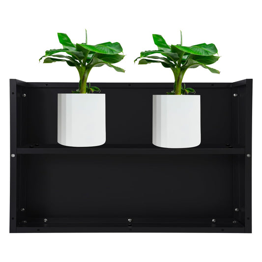 HCYHSLH Heavy-Duty Metal Planter Box, Steel Rectangular Garden Box, High-Temperature Baking Paint Freestanding Indoor/Outdoor Planters w/Removable Insert Shelf, Drainage Holes, Gloves, Black