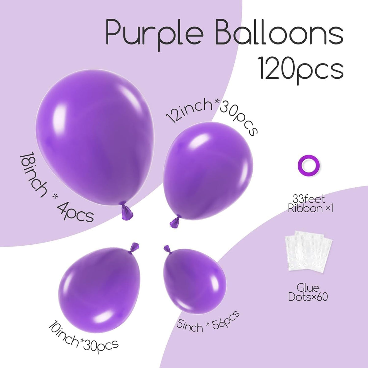 Skiennix Purple Balloon Kit - 120 Pcs in 5-18 Inch Sizes for Birthday, Wedding & Baby Shower Decor
