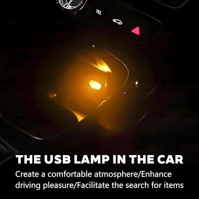 4PCS USB LED Car Interior Atmosphere Lamp, Portable Plug-in Mini Vehicle Night Light, Automotive Trunk Ambient Lighting Decoration Kit, Universal for SUV Sedan Truck (Warm)