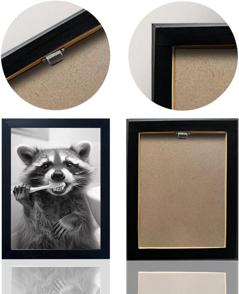 Raccoon Bathroom Art - Funny Black and White Animal Wall Decor | Framed Print for Farmhouse Style