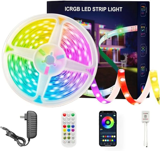 Led Lights for Bedroom 100FT Smart IC+RGB, Music Sync Color Changing Strip Lights, 24Key Remote+App Control Light Strip for BedHead,Underbed,Ceiling,Background Wall(2Rolls of 50FT)