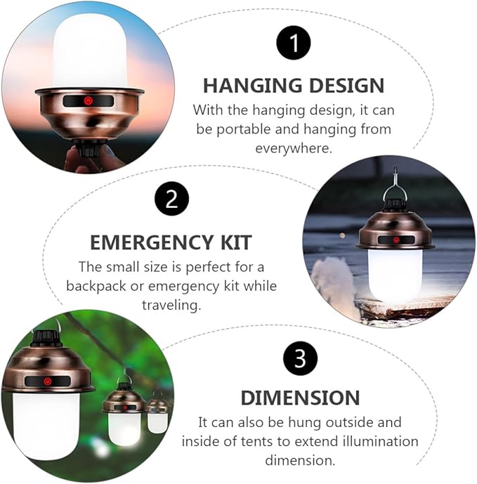 HEMOTON Rechargeable LED Camping Lantern Portable Super Bright Tent Light Retro Outdoor Charging Lamp for BBQ Hiking and Garden Use Copper Color