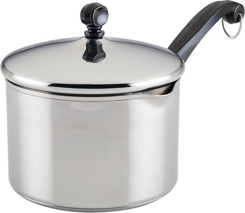 Farberware Classic Stainless Steel 3-Quart Covered Straining Saucepan - Durable Silver Design