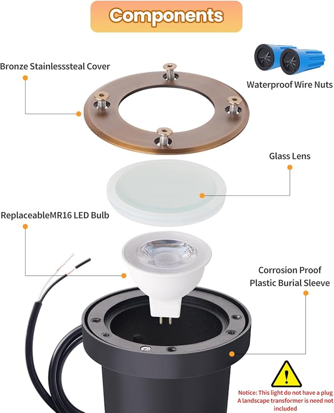 Cheopha Landscape Well Lights, 12V Low Voltage In-Ground Light, Outdoor Ground Lights with Replaceable MR16 LED Bulb 4W Warm White, Weatherproof for Landscape Garden Yard Lighting 2-Pack