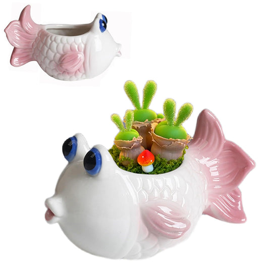 6’’ Vintage Fish Ceramic Planter Succulent Pot Cute Cartoon Cactus Flower Plants Pot Air Plant Holder Display Containers Pottery Bonsai Pots for Home Office Desk Shelf Windowswill Decor (No Plants)