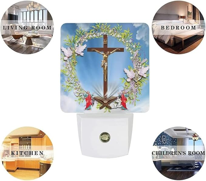 Jesus Cross Plug-in Night Light,Christian Brightness Lily Light Easter Lamp Auto Dusk to Dawn Sensor Nightlights Plug into Wall,Faith Religious Nightlight Home Decor for Kids Bedroom,Bathroom,Hallway