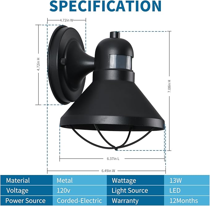 LONEDRUID 2 Pack Motion Sensor Outdoor LED Wall Light Dusk to Dawn Exterior Sconce Lighting Fixture Waterproof Wall Mount Barn Lamp Black Outside Lantern for House Porch Garage Farmhouse