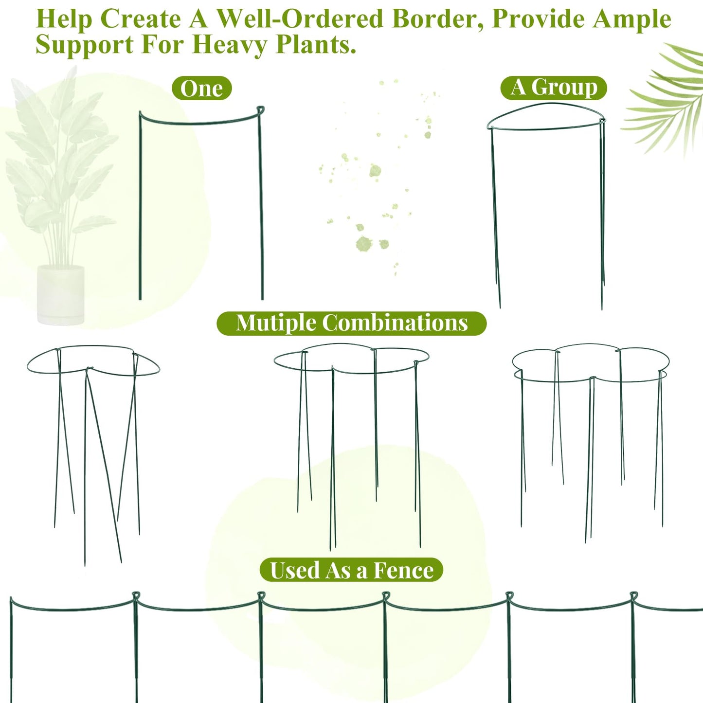 Tioncy 3 Pcs 48 H x 12.6 W Plant Support Stakes Cages for Garden, Metal Half Round Plants Tension Rods for Indoor Outdoor Large Tall Flower Vegetables Tomato Peony Rose Support