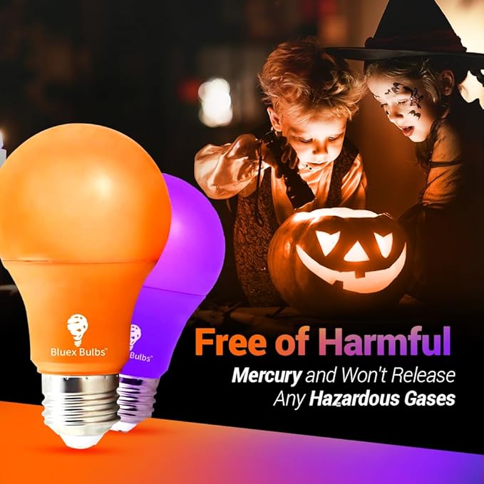 Bluex Bulbs 2 Pack Bluex LED A19 Orange Light Bulb - 9W (50Watt Equivalent) - E26 Base LED Orange Bulb, Party Decoration, Porch, Home Lighting, Holiday Lighting, Decorative Illumination