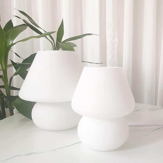 Swirl Mushroom Lamp, Translucent Glass Table Bedside Lamps Italian Style Modern Striped Desk Light for Baby Home Decoration of Dining, Living, Study (Striped Yellow, Mini Dia5.1*H7.1 Inches)